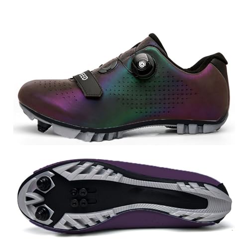 Treer Mountain Bikes Schuhe Fahrradschuhe Herren Damen, Rennradschuhe mit Cleats SPD Schuhe Rennrad Schuh Kompatibel Outdoor Radschuhe Fahrrad Indoor Spin 41 EU Aurora Violett von Treer