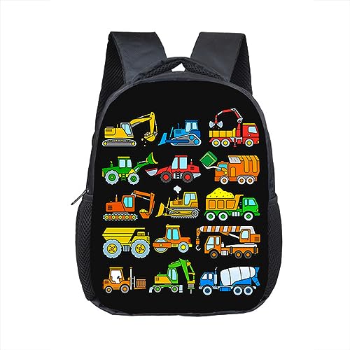 Treer Rucksack Kinder, Schulrucksack für Kinder, LKW Kinderrucksack Mädchen Jungen Kindergartenrucksack Schulranzen 1-9 Klasse, Schulranzen für Schule Gehen, Reisen (30x24x10cm,Schwarz) von Treer