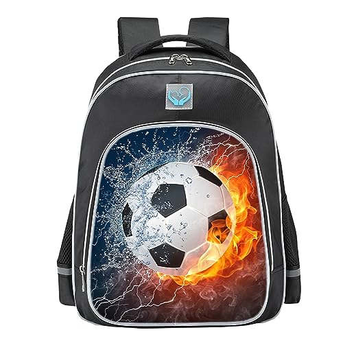 Treer Rucksack Kinder, Schulrucksack für Kinder 17L Kinderrucksack Mädchen Jungen Kindergartenrucksack Schulranzen 1-9 Klasse, Schulranzen für Schule Reisen (Lightning Fußball,28x16x38cm) von Treer