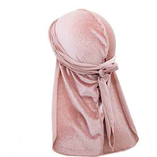 Treer Samt Kopftuch Unisex,Durag mit Long Tail,Piratenkappe Herren/Damen Stirnband Sport Kopfbedeckung,Hip Hop Bandana Fahrrad Motorrad Headwraps (100cm,Rosa) von Treer