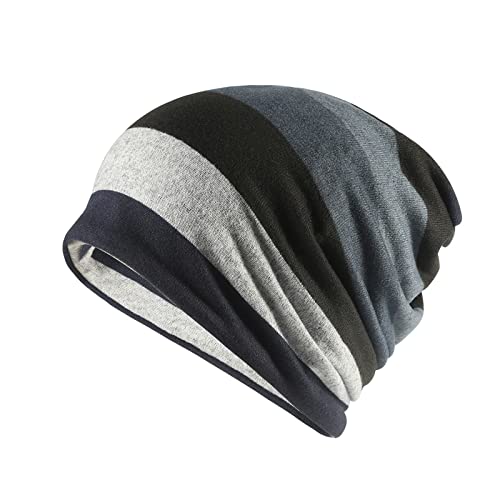 Treer Slouchy Beanie Mütze für Damen Herren, Bunt Dehnbare Leicht Beanie-Hüte Baggy Caps Krebs Kopfbedeckungen Slouch Hat Longbeanie Wintermütze für Alle Jahreszeiten (schwarz Weiß,55-60 cm) von Treer