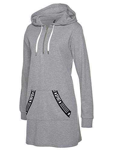 TrendiMax Damen Hoodie Kleid Herbst Langarm Sweatshirts Kapuzenpullover Streetwear Jumper Pullover Mini Kleider, Grau, M von TrendiMax