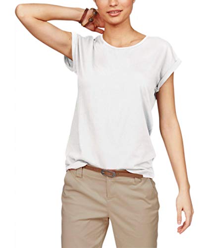 TrendiMax Damen T-Shirt Einfarbig Rundhals Kurzarm Sommer Shirt Locker Oberteile Basic Tops, Weiß, M von TrendiMax
