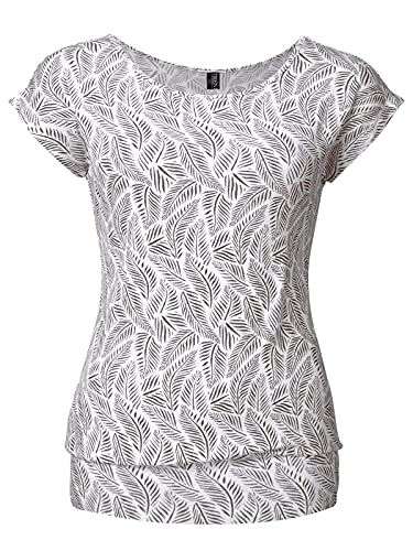 TrendiMax Damen T-Shirt Kurzarm Sommer Shirt Allover Druck Strech Bluse Casual Oberteil Basic Tops, Weiß Feder, L von TrendiMax