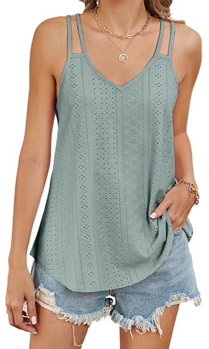 TrendiMax Tank Top Damen Sommer V Ausschnitt Spaghetti Cami Oberteile Ärmellose Blusen Shirt Träger Tops (L, Olivegrün) von TrendiMax