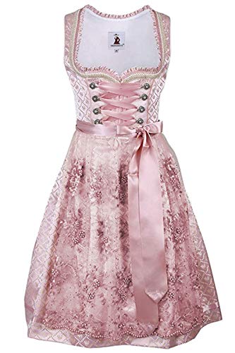 TrendiMax Trachten Damen Dirndl Midi Dirndlkleid Tachtenkleid für Oktoberfest mit Spitzenschürze, Rosa,38 von TrendiMax