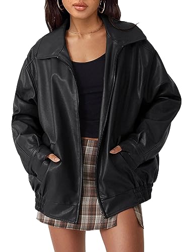 Trendy Queen Damen-Lederjacken, übergroß, Kunstleder, Übergröße, Moto-Biker-Mantel, Herbst-Outfits, modische Kleidung 2023, Schwarz, S Trendy Queen Damen-Lederjacken, übergroß, Kunstleder, Übergröße, Moto-Biker-Mantel, Herbst-Outfits, modische Kleidung 2023, Schwarz, S von Trendy Queen
