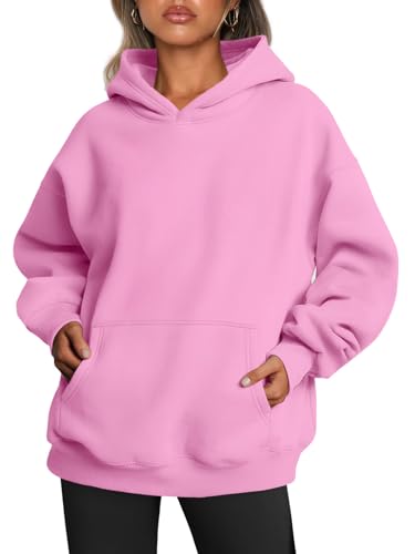 Trendy Queen Damen-Kapuzenpullover, übergroß, Fleece, langärmelig, Pullover, Herbstkleidung mit Tasche, Pink, XL von Trendy Queen