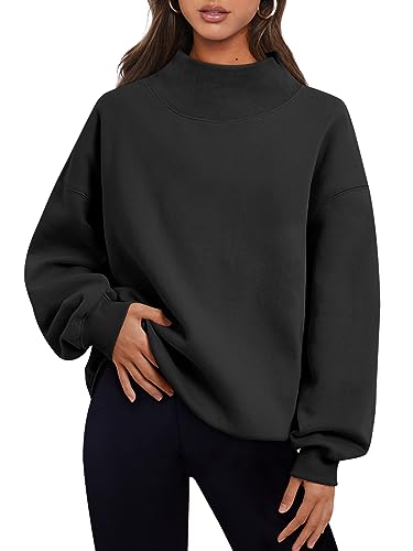 Trendy Queen Damen-Sweatshirt, Rollkragenpullover, langärmelig, Kapuzenpullover, Tops, Herbst-Outfits 2024, Schwarz, XL von Trendy Queen