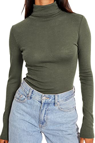 Trendy Queen Damen Rollkragen Langarmshirts Herbst Mode 2022 Basic Layering Slim Fit Weiche Thermounterwäsche Tops, A-Olive, Groß von Trendy Queen