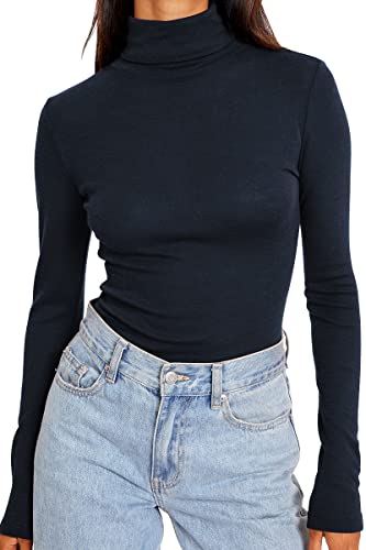 Trendy Queen Damen Rollkragen Langarmshirts Herbst Mode 2022 Basic Layering Slim Fit Weiche Thermounterwäsche Tops, A-navy, Mittel von Trendy Queen