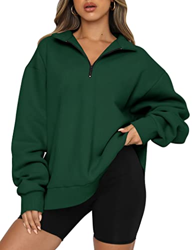 Trendy Queen Y2K Damen Oversize Half Zip Pullover Langarm Sweatshirt Viertelreißverschluss Hoodie Pullover Teenager Mädchen Herbst Y2K Kleidung, Dunkelgrün, M von Trendy Queen