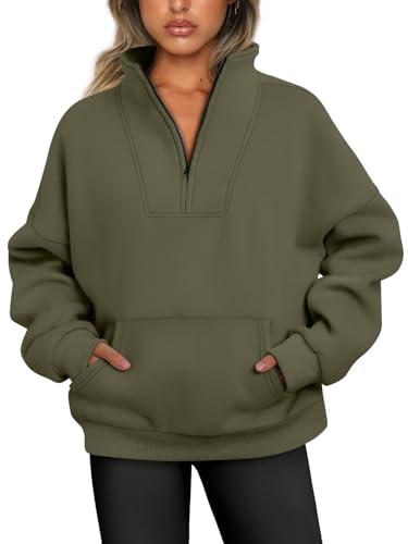 Trendy Queen Sweatshirts mit halbem Reißverschluss, Viertelreißverschluss, übergroße Hoodies, Pullover, Herbst-Outfits 2024, Y2K Winterkleidung, Grün (Army Green), M von Trendy Queen