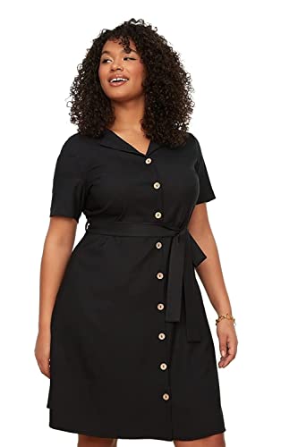 Trendyol Curve Damen Mini Hemdkleid Regular Plus Size Kleid, Schwarz, 44 Große Größen EU von TRENDYOL