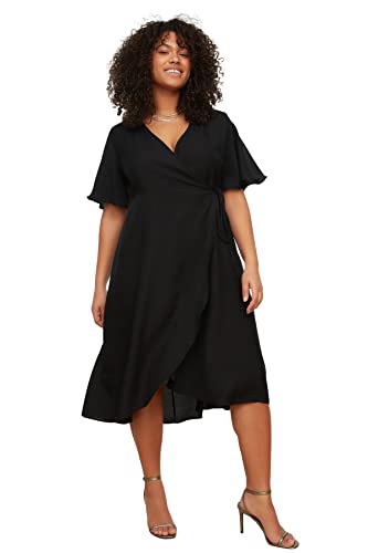 Trendyol Curve Damen Trendyol Woman Plus Size Midi Wrapover Double Breasted Woven Plus Size Dress, Schwarz, 44 Große Größen EU von TRENDYOL