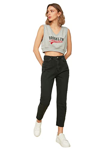 TRENDYOL Damen Trendyol -Højtaljet mor Jeans, Schwarz, 44 EU von TRENDYOL