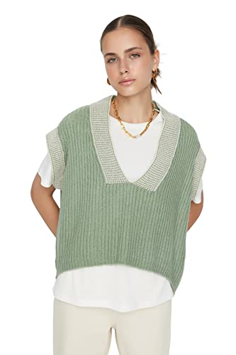 Trendyol Women's V-Neck Plain Regular Vest Sweater, Mint, M von TRENDYOL