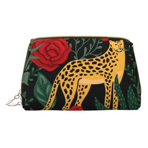 Damen Make-up-Tasche aus Leder für Handtasche, modische Kosmetiktasche, langlebig, tragbar, Reise-Kulturbeutel, für Damen und Mädchen, niedlicher Schneemann, Leopard und Rosen, Einheitsgröße von Tresila