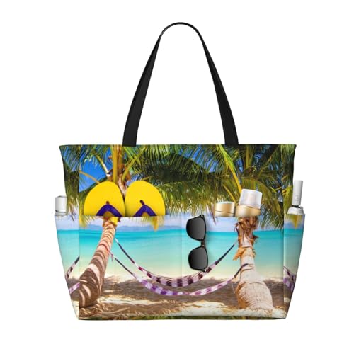 Strand-Reisetasche mit großem Fassungsvermögen, wasserdichte Strandtasche für Damen, Ostereier, bunter Korb, faltbare Strandtasche mit 7 Taschen und Reißverschluss, für Reisen, Fitnessstudio, Pool, von Tresila