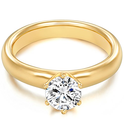 Trilani Damen-Ring/Verlobungsring/Solitärring Sterling Silber gelbvergoldet Zirkonia weiß 60451019 von Trilani