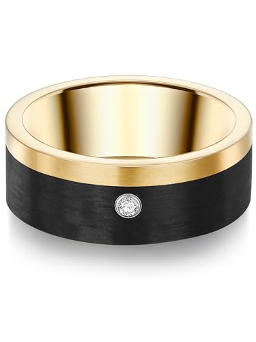 Trilani Damen-Ring Edelstahl gelbvergoldet Zirkonia weiß Brillantschliff - Edelstahlring vergoldet Carbon Verlobunsgring mit Carbon Ring mit Brillantschliff von Trilani