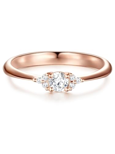 Trilani Damen-Ring Verlobungsring Sterling Silber in Roségold-Farben mit Zirkonia weiß in Brilliant-Schliff - Solitär-Ring mit Stein Trauring für Hochzeit rosévergoldet von Trilani