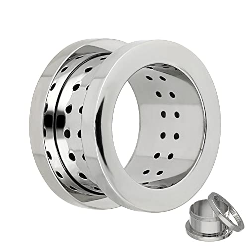 Treuheld® | 12mm Ohr Flesh Tunnel | Atmungsaktiv mit Löchern| Silber | Chirurgenstahl | Damen und Herren | Gewinde Schraubverschluss zum Schrauben von Treuheld