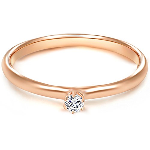 Trilani Damen-Ring/Verlobungsring/Solitärring Sterling Silber rosévergoldet Zirkonia weiß 60451006 von Trilani