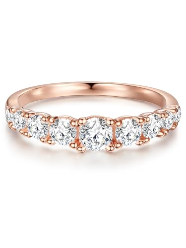 Trilani Damen-Ring Verlobungsring Sterling Silber in Roségold-Farben mit Zirkonia weiß in Brilliant-Schliff - Memoire-Ring mit Stein Trauring für Hochzeit rosévergoldet von Trilani