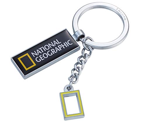 TROIKA NAT GEO LOGO KEYRING – NG-KR19-20/MA – Schlüsselanhänger – Rechteck mit National Geographic Logo, gelbes Emblem – Emaille, Metallguss – gelb, schwarz, silberfarben – TROIKA-Original von TROIKA