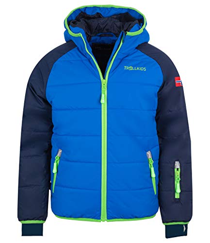 Trollkids Kinder Hafjell XT wasserabweisende leichte Skijacke Winterjacke, Marineblau/Mittelblau/Grün, Größe 92 von Trollkids