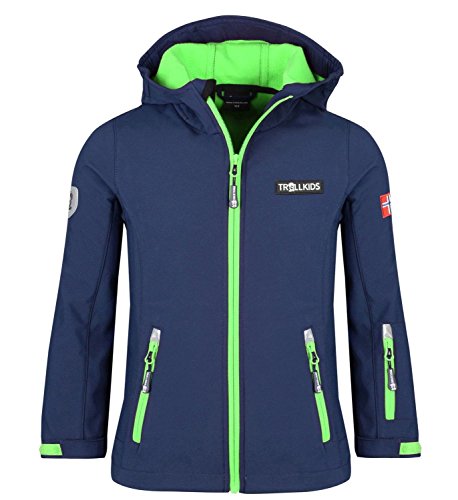 Trollkids Kinder Softshell Jacke Oslofjord, Marineblau/Hellgrün, Größe 128 von Trollkids