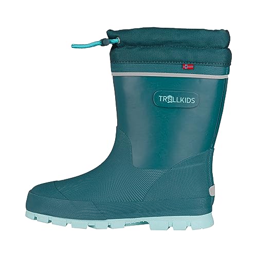 Trollkids wasserdichte Kinder Winter-Gummistiefel mit griffiger Sohle, regulierbarer Schaftabschluss und reflektierenden Details ISFJORD, Teal-Blau, Größe 31 von Trollkids