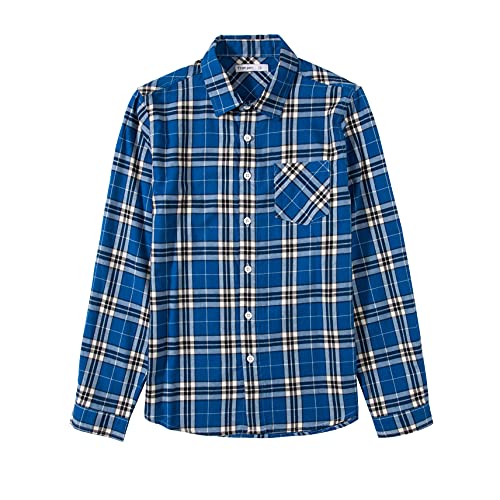 Tronjori Jungen Baumwolle Plaid Knopf unten Langarmshirts mit Brusttasche(10,DK Blau Plaid) von Tronjori