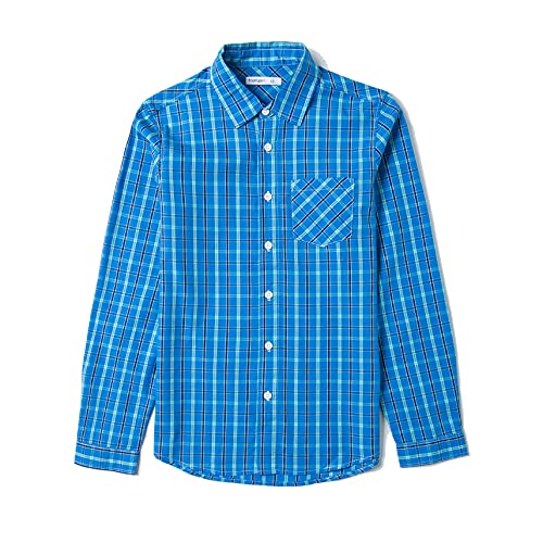 Tronjori Jungen Baumwolle Plaid Knopf unten Langarmshirts mit Brusttasche(10,Französisch Blau) von Tronjori