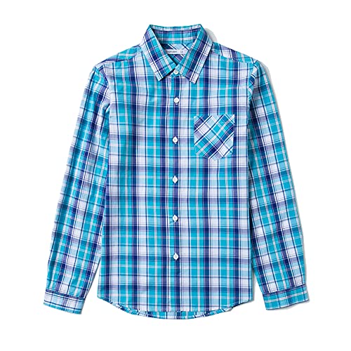 Tronjori Jungen Baumwolle Plaid Knopf unten Langarmshirts mit Brusttasche(12,Cobalt Navy) von Tronjori