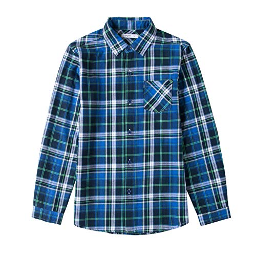 Tronjori Jungen Baumwolle Plaid Knopf unten Langarmshirts mit Brusttasche(16,Navy Grün) von Tronjori