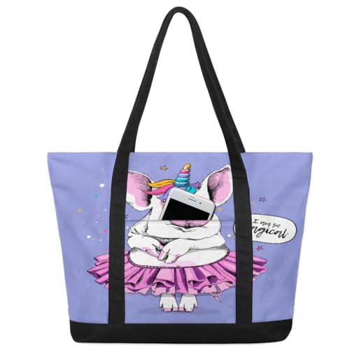 Ballerina Pig süße Handtasche für Damen und Mädchen, lustiges Schwein, große Schultertasche, Segeltuch, 22 l, großes Fassungsvermögen, Einkaufstasche für Schule, Reisen, Arbeit, farbig, big von TropicalLife