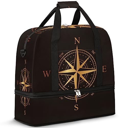 Compass Rose Faltbare Reisetasche Kompass 47L Wochenendtasche mit Trolleyhülle, nass getrennte Schultertasche für Sport Gym Reisen, multi, 47L, Reisetasche von TropicalLife