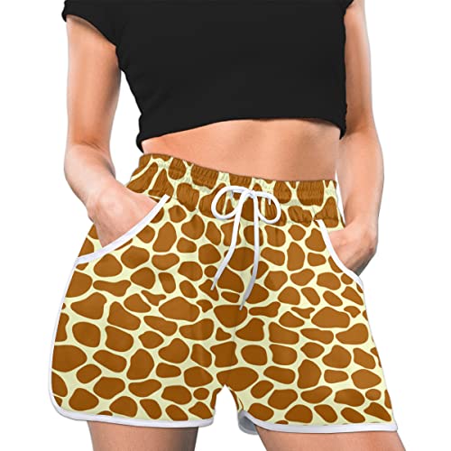 Damen Shorts Animal Giraffe Print Strand Shorts Badehose Hohe Taille Shorts zum Schwimmen Sportliche Yoga Home Wear, S, mehrfarbig, Medium von TropicalLife