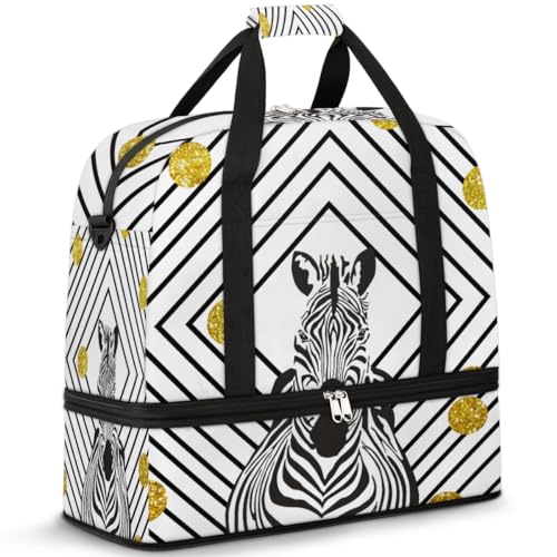 Faltbare Reisetasche für Damen und Herren, 47 l, Wochenendtasche mit Trolleyhülle, nass getrennte Schultertasche, Tragetasche für Sport, Fitnessstudio, Reisen, Kunst-Zebra-Druck, farbe, 47 L, von TropicalLife