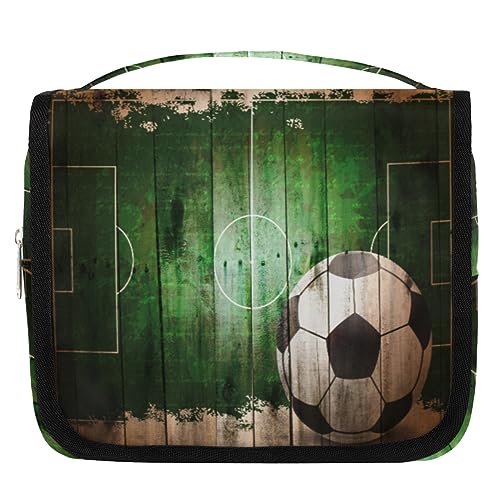 Fußball Holzzaun Reise Kulturbeutel für Frauen Männer Fußball Waschbeutel Tasche Hängende Toilettenartikel Kosmetik Make-up Organizer, farbe, 4.7 L, Taschen-Organizer von TropicalLife