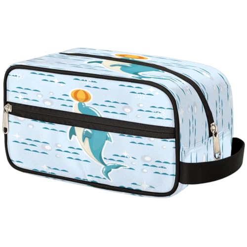 Make-up-Tasche mit lustigem Cartoon-Delfin-Design für Damen, Herren, Kinder, Mädchen, Jungen, Kulturbeutel, Reise-Kulturbeutel, Kosmetik-Organizer, Duschtasche, farbe, Einheitsgröße, Taschen-Organizer von TropicalLife