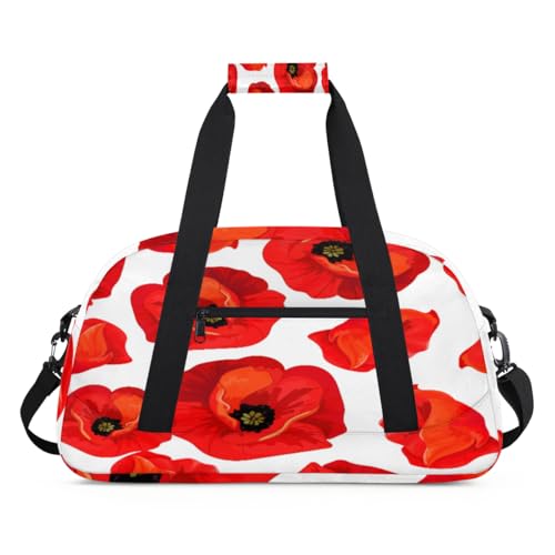 Poppy Sporttasche für Damen und Herren, florales Mohnblumen-Motiv, 24 l, Wochenend-Übernachtungstasche, Tragetasche, Reisetasche, Turnbeutel für Kinder, Mädchen, Jungen, farbe, (24L) UK, von TropicalLife