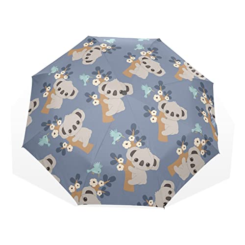 Regenschirm Blumen Blätter Koala Vogel Tier Winddicht 3 Falten Regenschirm für Damen Herren Mädchen Jungen Unisex Ultraleicht Outdoor Reise Kompakter Regenschirm von TropicalLife