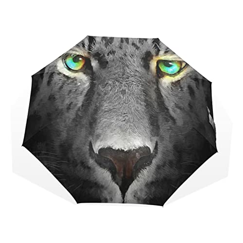 Regenschirm Schwarz Leopard Tierdruck Winddicht 3 Falten Regenschirm für Damen Herren Mädchen Jungen Unisex Ultraleicht Outdoor Reise Kompakt Regenschirm von TropicalLife