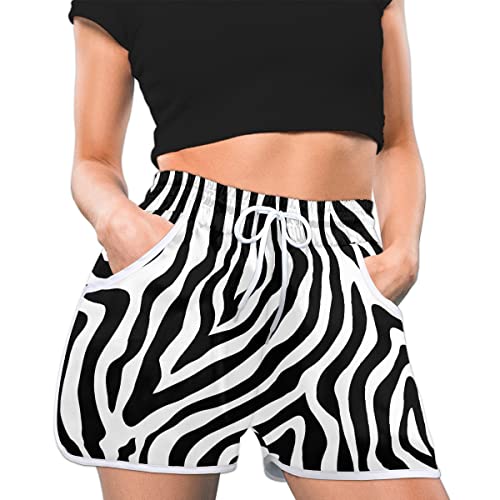 TropicalLife Damen Shorts Zebra Streifen Print Strand Shorts Badehose Hohe Taille Shorts für Schwimmen Sportliche Yoga Home Wear, S, mehrfarbig, M von TropicalLife