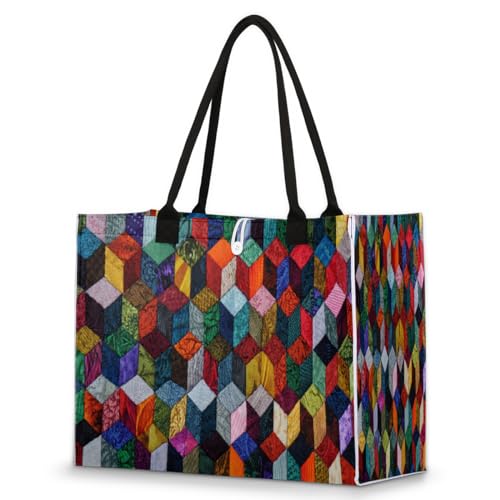 TropicalLife Große Handtasche mit geometrischem Karomuster für Damen, Jugendliche, Mädchen, bunt, kariert, Schultertasche, Shopper Arbeit, Fitnessstudio, Organizer, Tasche, Tragegriff oben, farbig, TropicalLife Große Handtasche mit geometrischem Karomuster für Damen, Jugendliche, Mädchen, bunt, kariert, Schultertasche, Shopper Arbeit, Fitnessstudio, Organizer, Tasche, Tragegriff oben, farbig, von TropicalLife