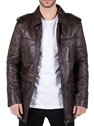 TruClothing.com Herren Lederjacke Safari Echtleder Parka Schwarz Braun Tailored Fit Freizeitjacke - braun 3XL von TruClothing.com