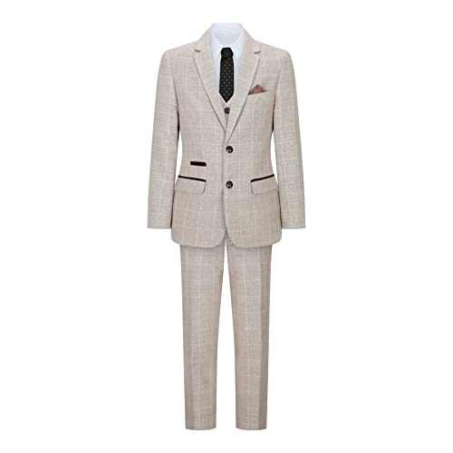 TruClothing.com Jungenanzug 3-Teiler Karo Tweed Beige Braun Hochzeit Vintage Retro Klassiker - beige 10 Jahre von TruClothing.com